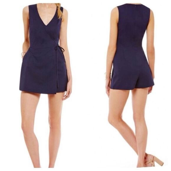 Gianni Bini Pants - Gianni Bini Women Navy Wrap Brigitte Romper Jumpsuit Size M